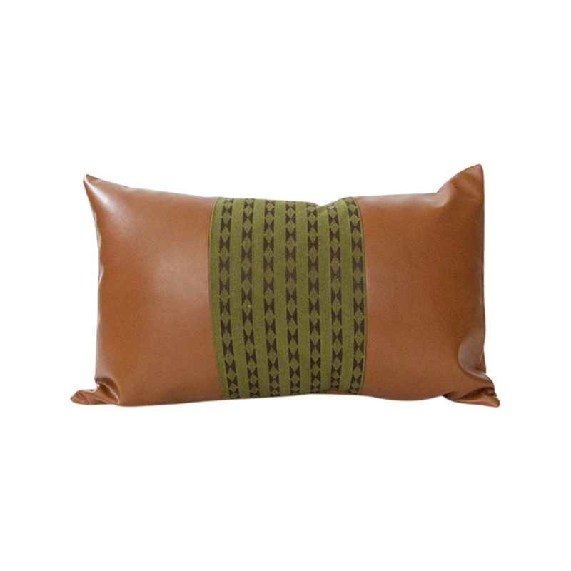 Mix Match Olive Green Faux Leather Pillow 14x22 Homies