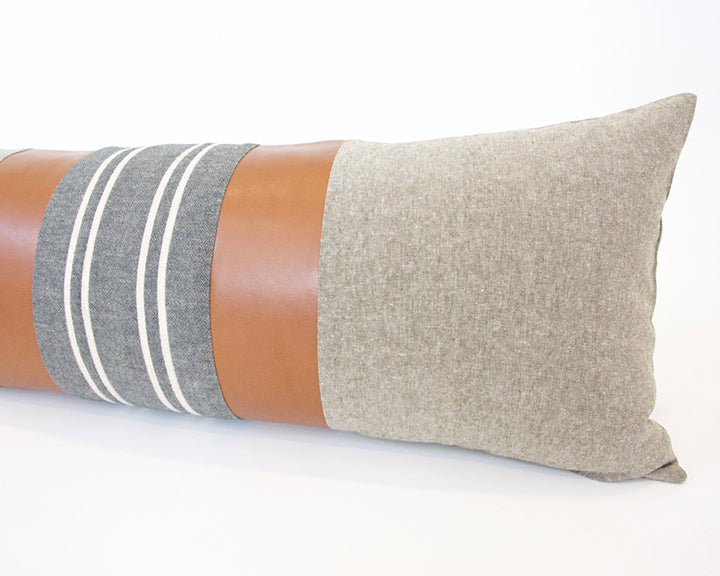 Large Taupe & White Striped Extra Long Lumbar Pillow - 14x36 – Homies