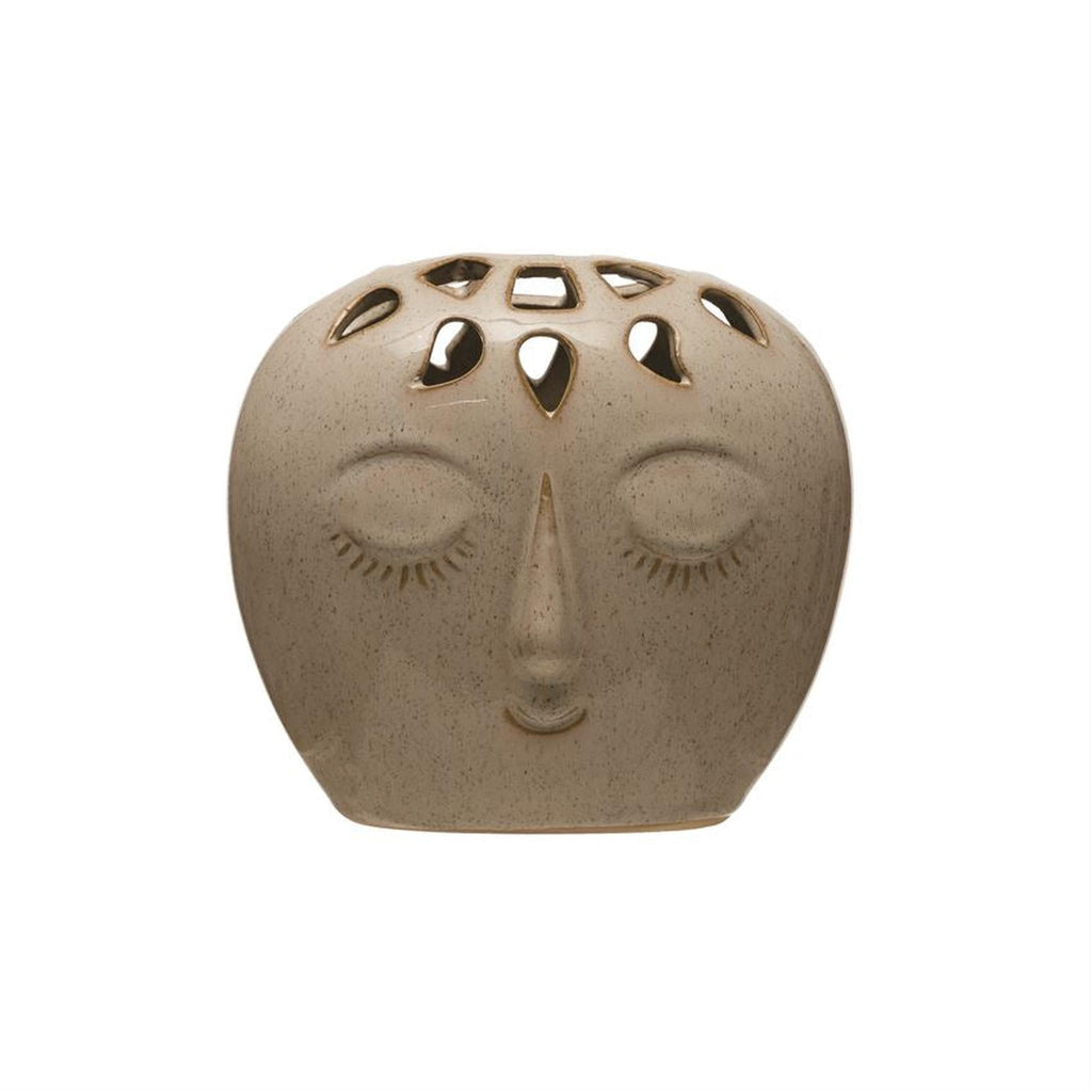 Stoneware Vase with Face, Beige, 6" x 4" x 5-3/4" pillow