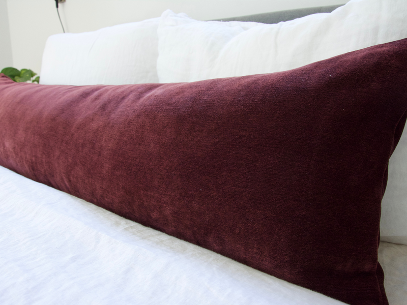 Velvet Extra Long Lumbar Pillow Case Burgundy 14x50