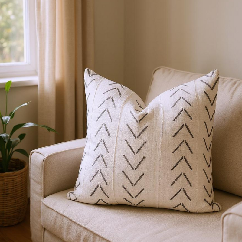 White with Grey Arrows Mud Cloth