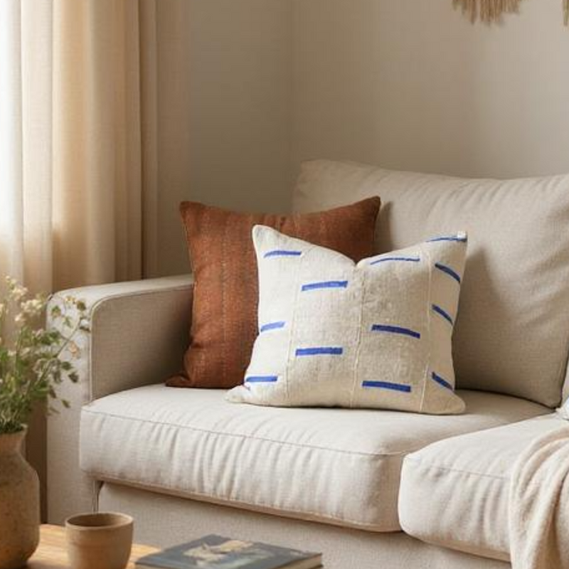Cobalt Blue Dashes Mud Cloth