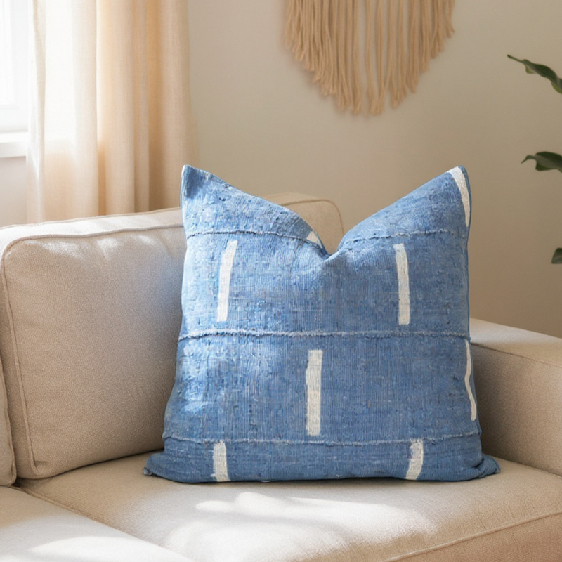 Baby Blue Dashes Mud Cloth