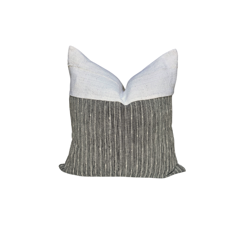 Handwoven Mixed Black and White Stripes Mayan and Mudcloth Pillow