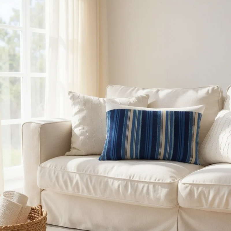 Mixed White Mudcloth and Stripe Indigo no. 2
