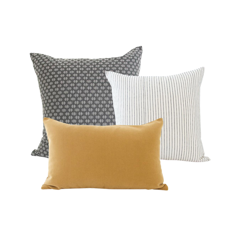 Black Hashtag, White Striped & Mustard Pillow Combo
