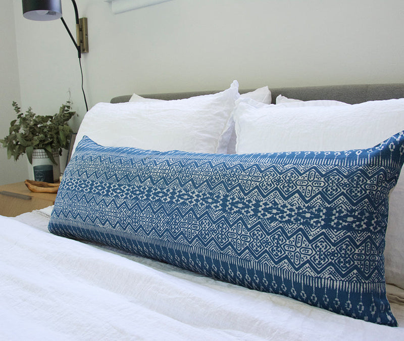 Batik Extra Long Lumbar Pillow Case - Blue #1 - 14x36