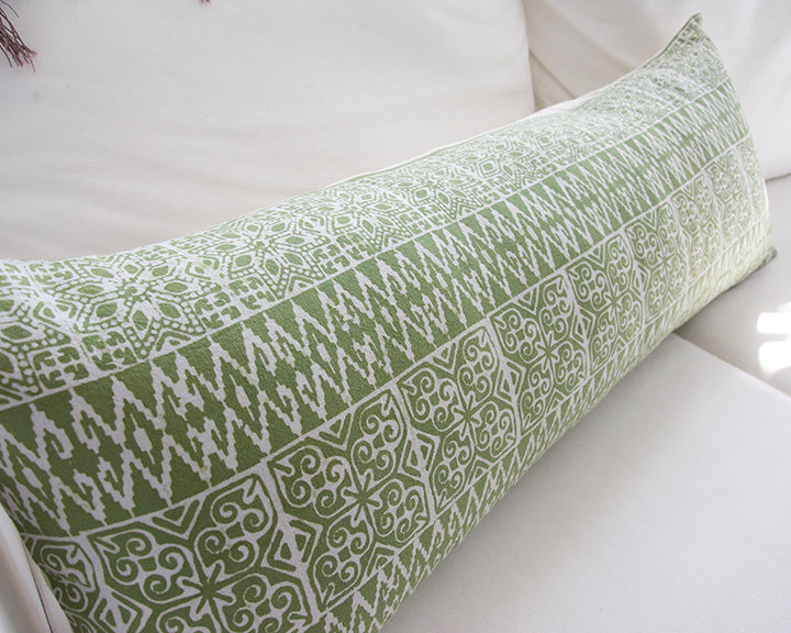 Batik Extra Long Lumbar Pillow - Green - 14x36