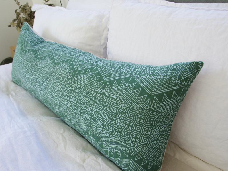Batik Extra Long Lumbar Pillow - Green & Baby Blue - 14x36