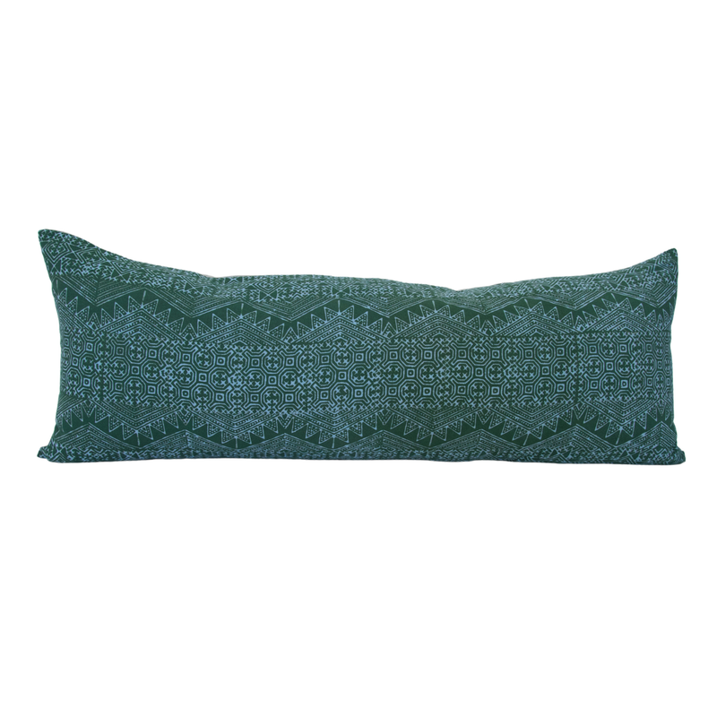 Batik Extra Long Lumbar Pillow - Green & Baby Blue - 14x36 pillow