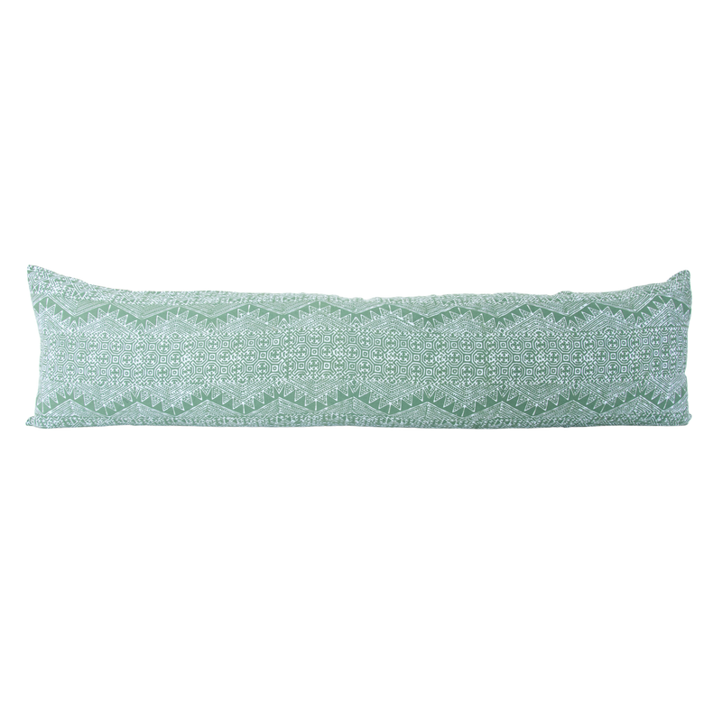 Batik Extra Long Lumbar Pillow Case - Green & Baby Blue - 14x50 pillow