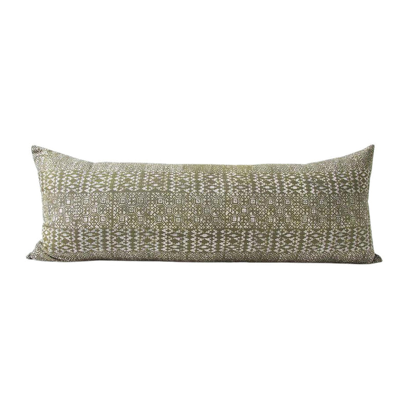 Batik Extra Long Lumbar Pillow - Moss Green - 14x36 pillow