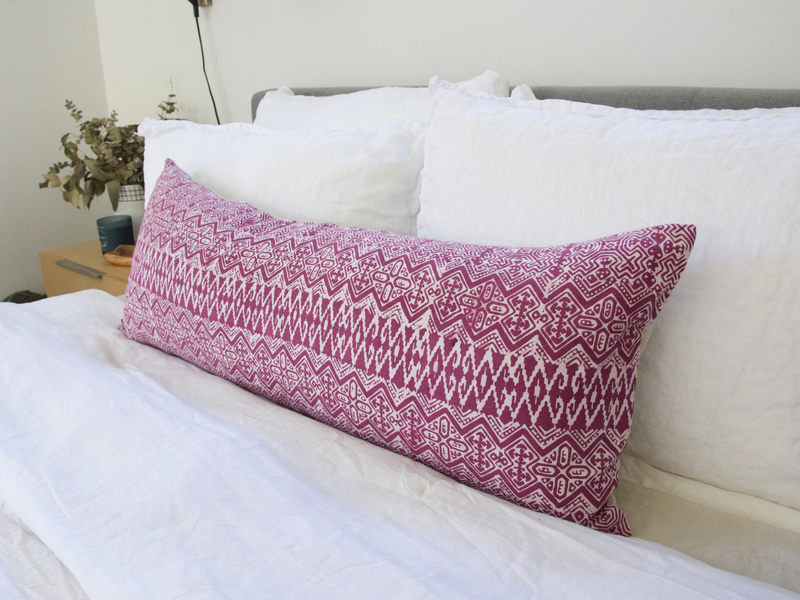 Batik Extra Long Lumbar Pillow #1 - Pink - 14x36