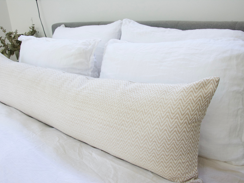 Beige & White Zig Zag Extra Long Lumbar Pillow Case- 14x50