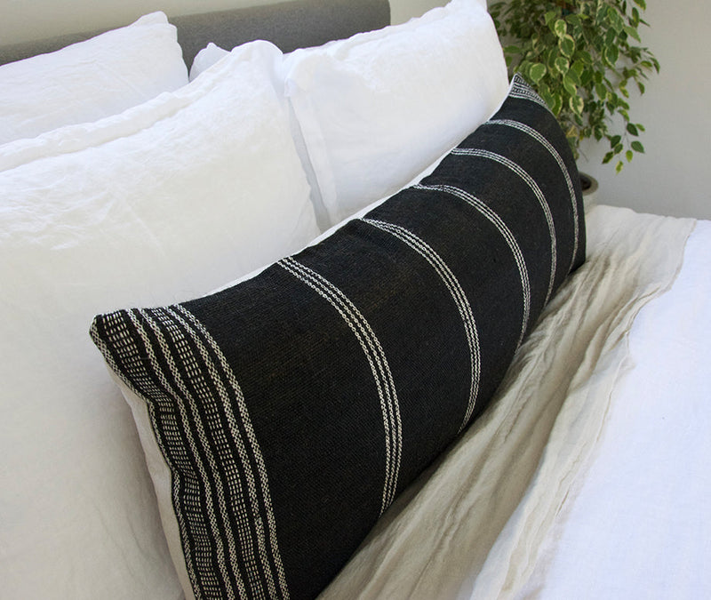 Black Bhujodi Extra Long Lumbar Pillow - 14x36