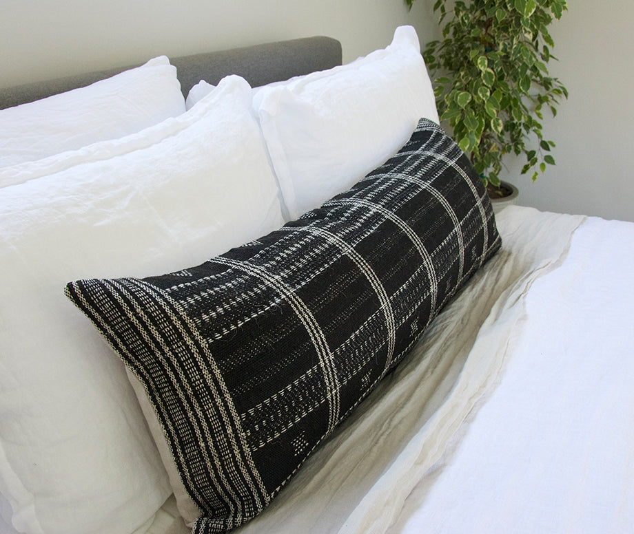 Black Bhujodi Extra Long Lumbar Pillow #1 - 14x36