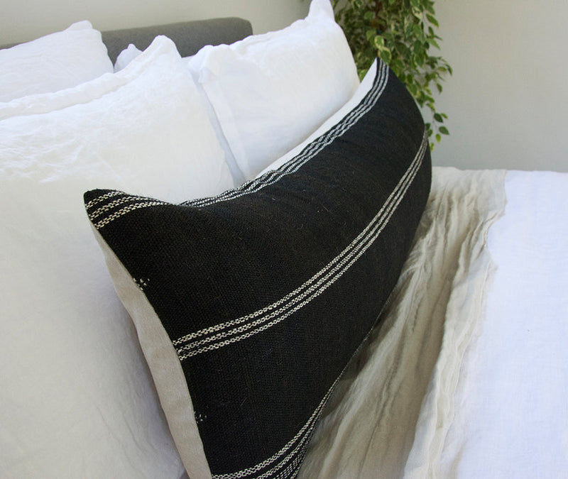 Black Bhujodi Extra Long Lumbar Pillow #2 - 14x36