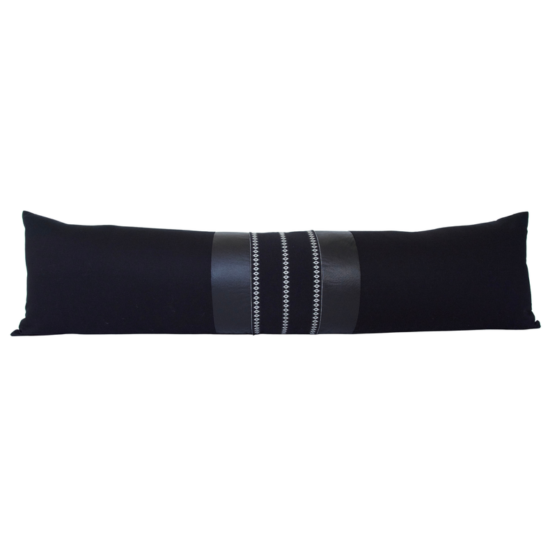 Mixed: Black Diamond / Black Faux Leather Extra Long Lumbar Pillow Case - #1 - 14x50