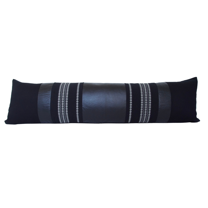 Mixed: Black Diamond / Black Faux Leather Extra Long Lumbar Pillow Case - #2 - 14x50 pillow