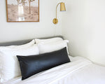 Black Faux Leather Extra Long Lumbar Pillow Case - 14x36