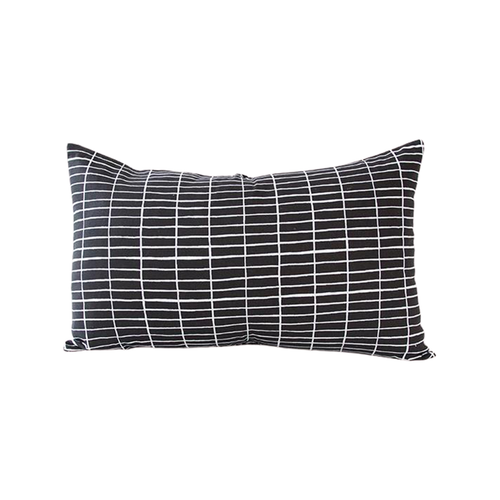 Black Linen Lumbar Pillow Case with Printed White Grid - 14x22 pillow