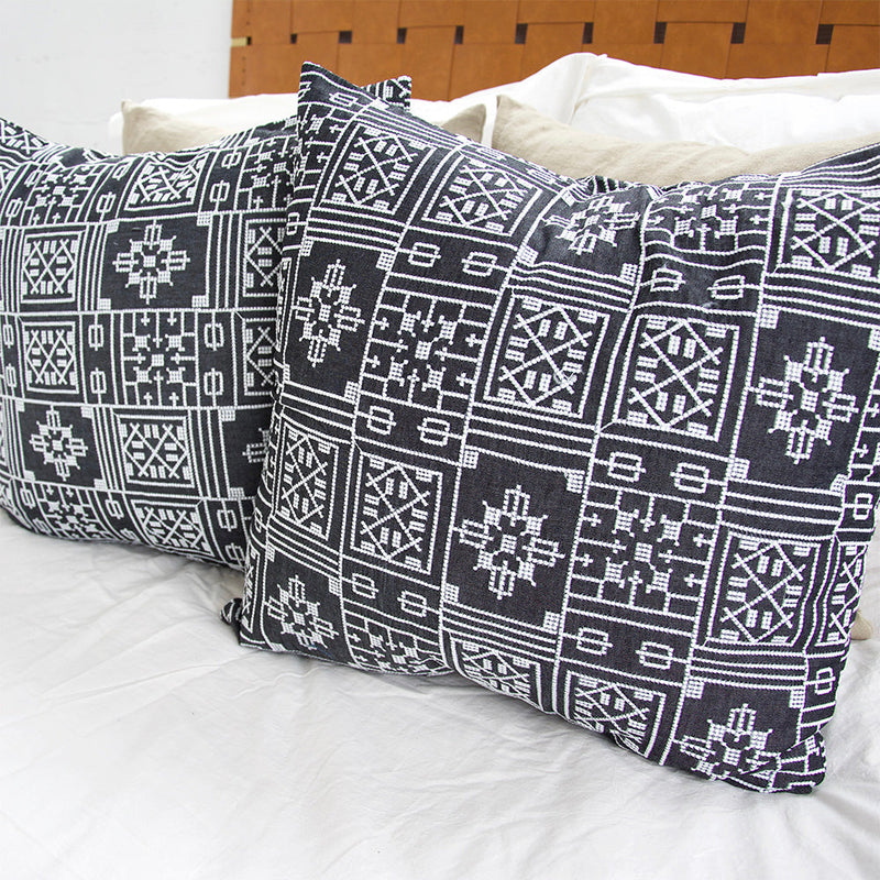 Black Geometric Embroidered Accent Pillow - 22x22