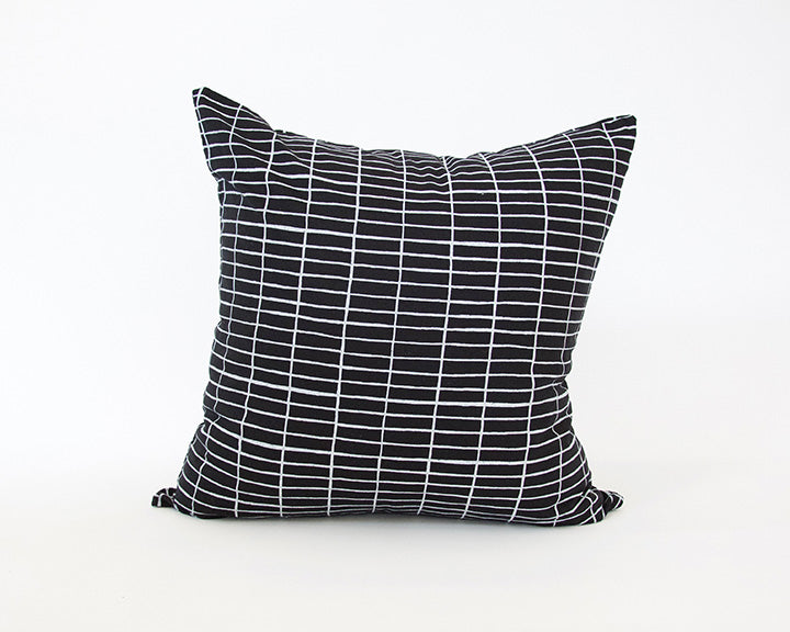 Black Linen Accent Pillow Case with Printed White Grid - 22x22