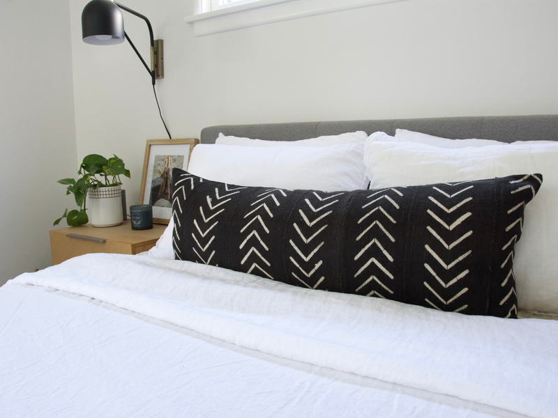 Black & White Mud Cloth Extra Long Lumbar Pillow - Chevron - 14x36