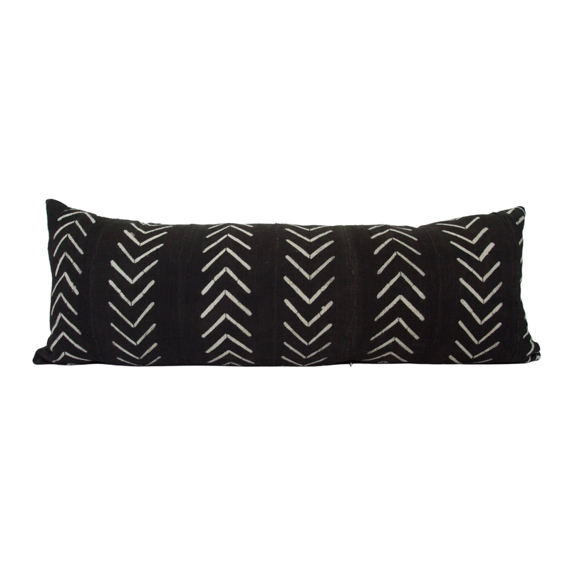 Black & White Mud Cloth Extra Long Lumbar Pillow - Chevron - 14x36