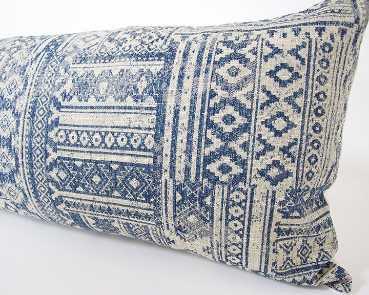 Blue &¬†Off-White¬†Southwestern Extra Long Lumbar Pillow Case - 14x36
