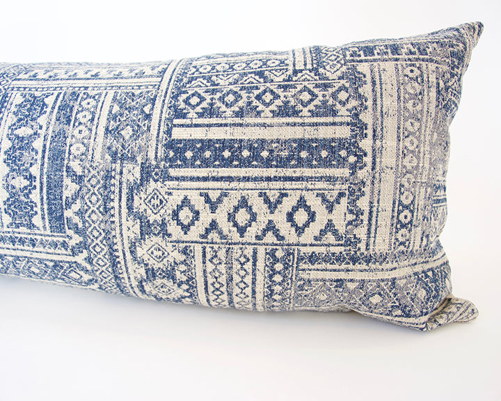 Blue & Off-White Southwestern Extra Long Lumbar Pillow Case - 14x50