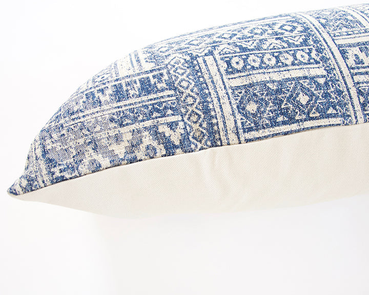 Blue & Off-White Southwestern Extra Long Lumbar Pillow Case - 14x50