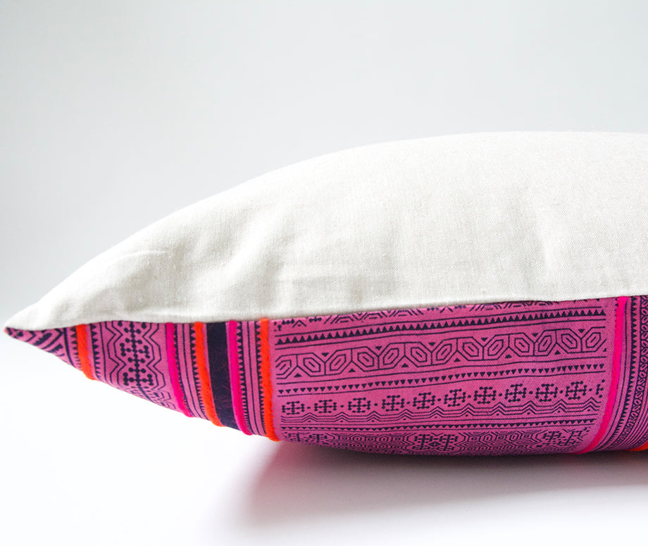 Bright Pink Hmong Extra Long Lumbar Pillow - 14x36