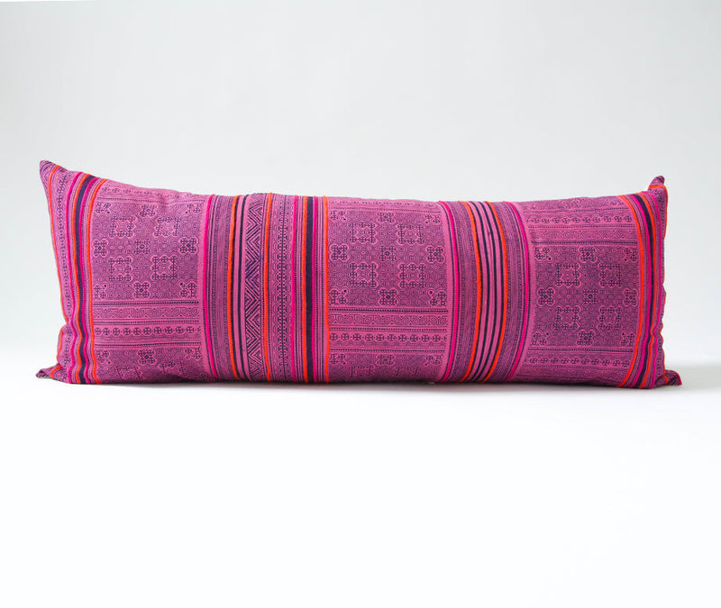 Bright Pink Hmong Extra Long Lumbar Pillow - 14x36