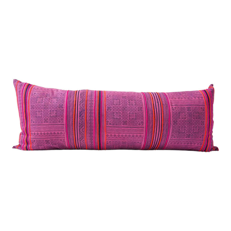 Bright Pink Hmong Extra Long Lumbar Pillow - 14x36