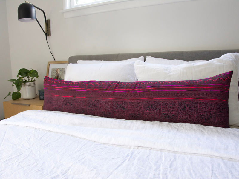 Bright Pink Hmong Extra Long Lumbar Pillow Case - 14x50