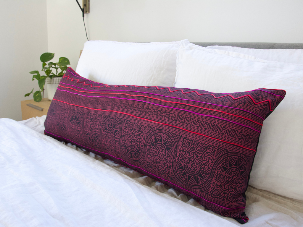 Bright Pink Hmong Extra Long Lumbar Pillow Case #4 - 14x36