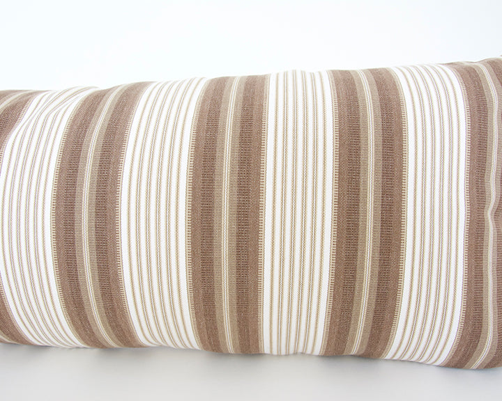 Brown & White Ticking Extra Long Lumbar Pillow Case - 14x36