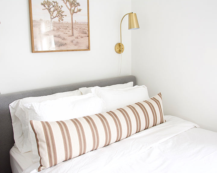 Brown & White Ticking Extra Long Lumbar Pillow Case - 14x50