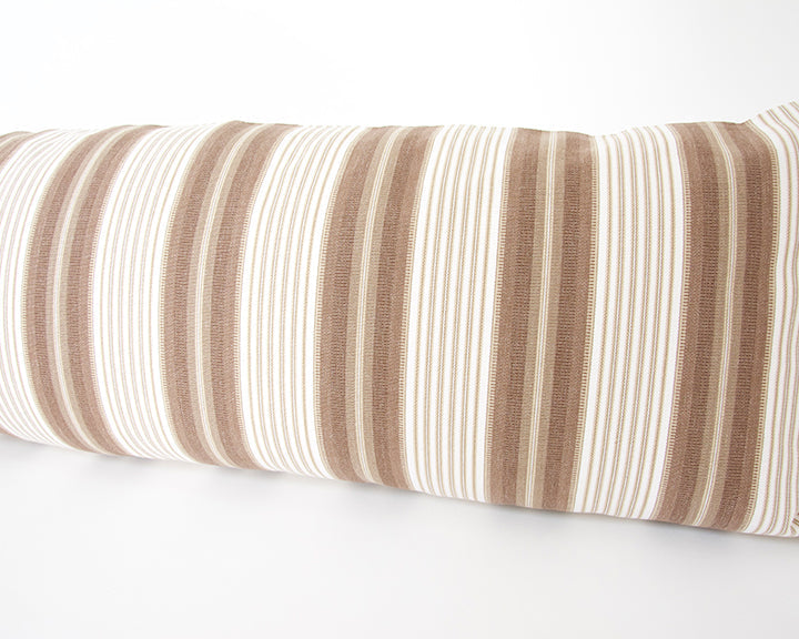 Brown & White Ticking Extra Long Lumbar Pillow Case - 14x50