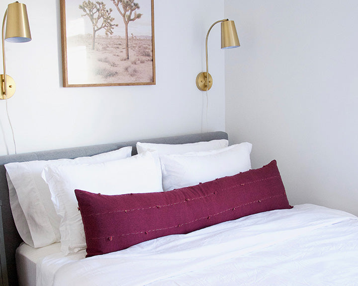 Burgundy Tiny Tassel Extra Long Lumbar Pillow - 14x50