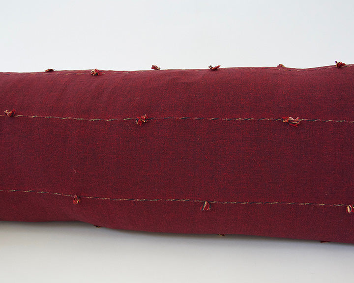 Burgundy Tiny Tassel Extra Long Lumbar Pillow - 14x50