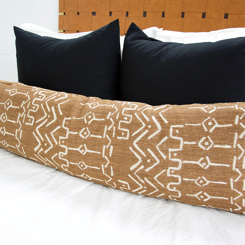 Cognac Mud Cloth Pattern Extra Long Lumbar Pillow Case - 14x50