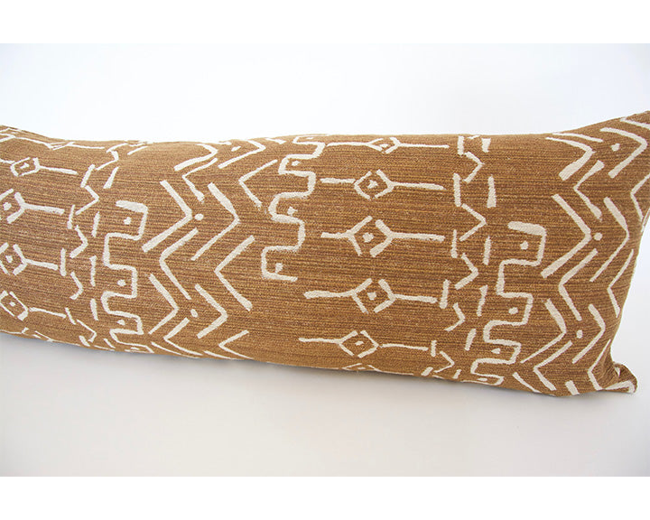 Cognac Mud Cloth Pattern Extra Long Lumbar Pillow Case - 14x36