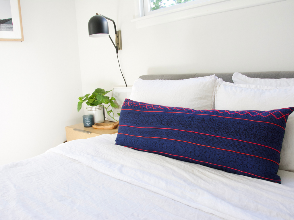 Dark Blue Hmong Extra Long Lumbar Pillow Case - 14x36