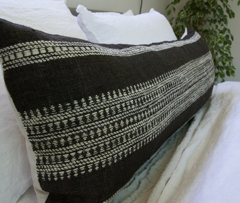 Dark Brown Bhujodi Extra Long Lumbar Pillow - 14x36 - #2