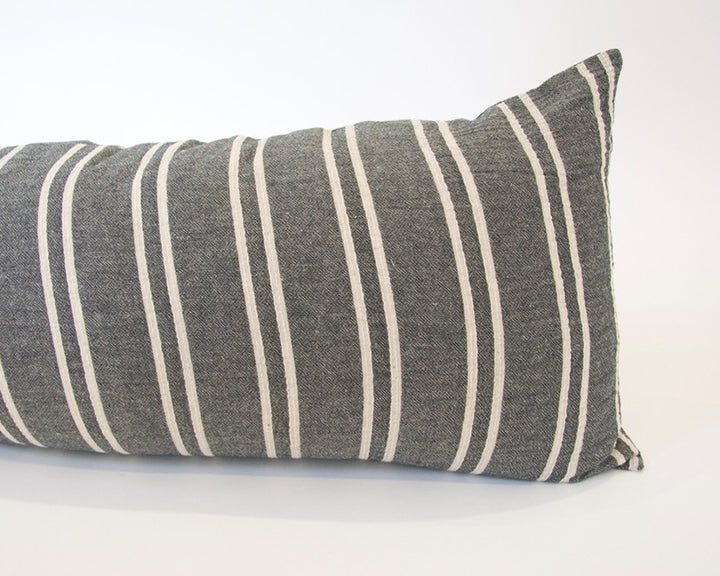 Dark Grey & Off White Striped Extra Long Lumbar Pillow - 14x36