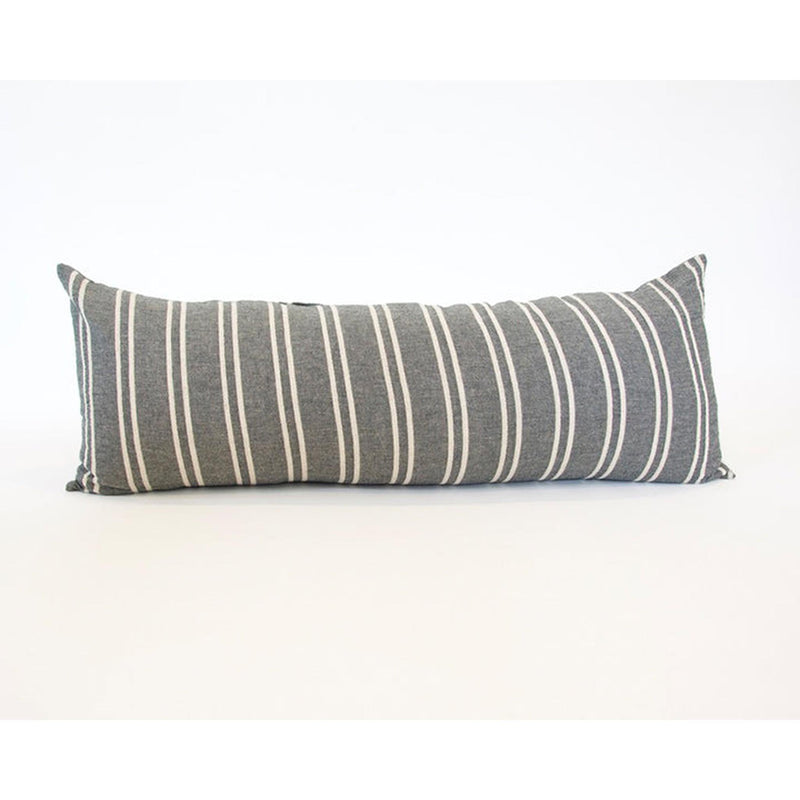 Dark Grey & Off White Striped Extra Long Lumbar Pillow - 14x36