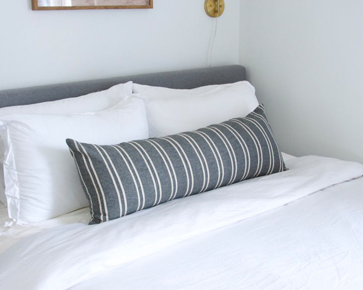 Dark Grey & Off White Striped Extra Long Lumbar Pillow - 14x36