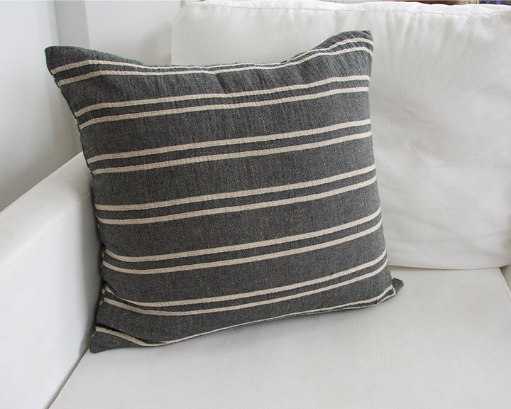 Dark Grey & Offwhite Striped Accent Pillow Case - 20x20 (FINAL SALE)